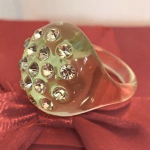 Vintage translucent lime Bakelite & Crystal Ring